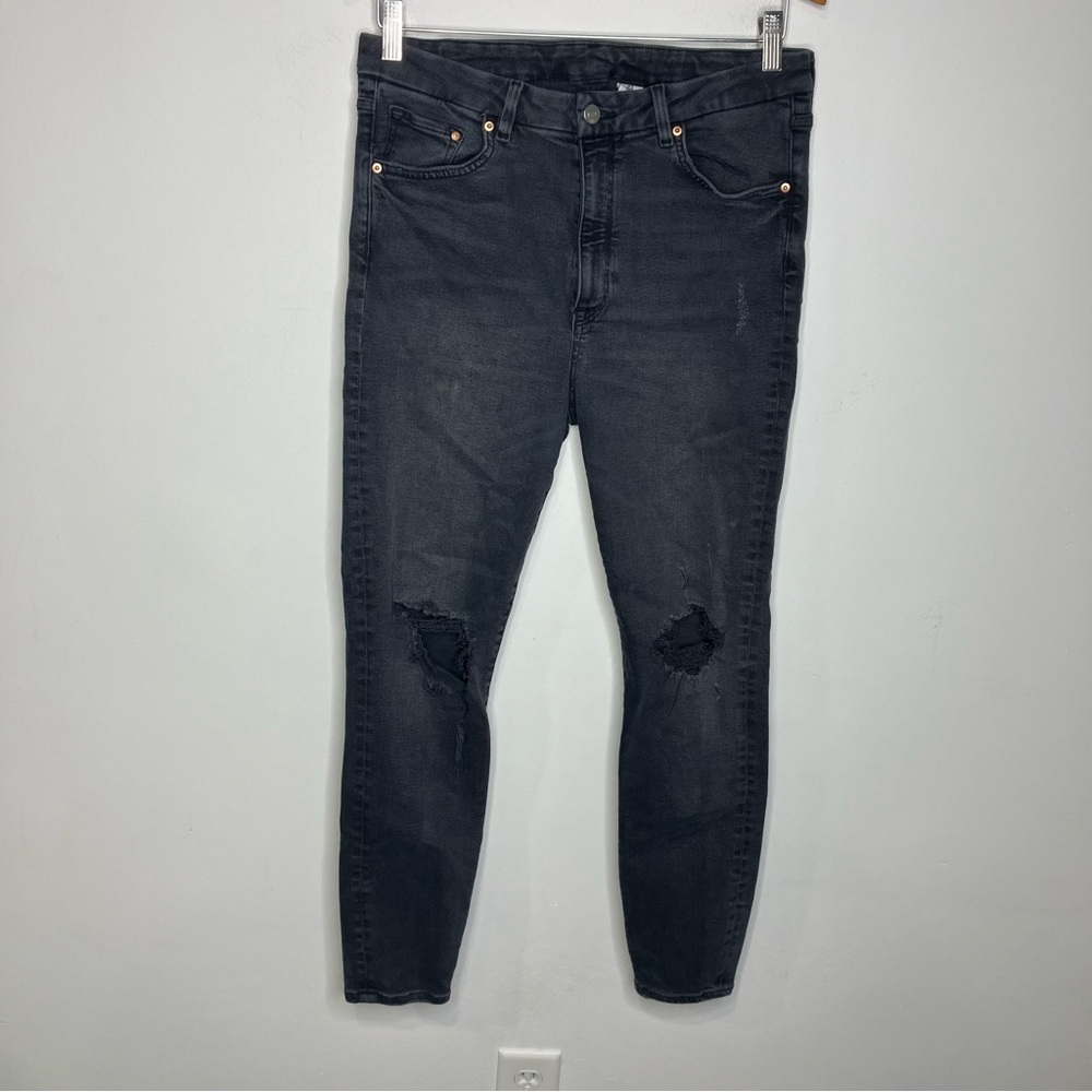 & denim black high rise super skinny jeans distressed‎ women’s size 12 casual